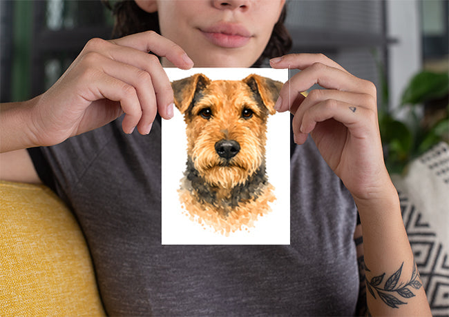 Airedale Terrier Watercolor Print Dog Notecard | 4x6 Blank Inside | Cute Pet Lover Stationery