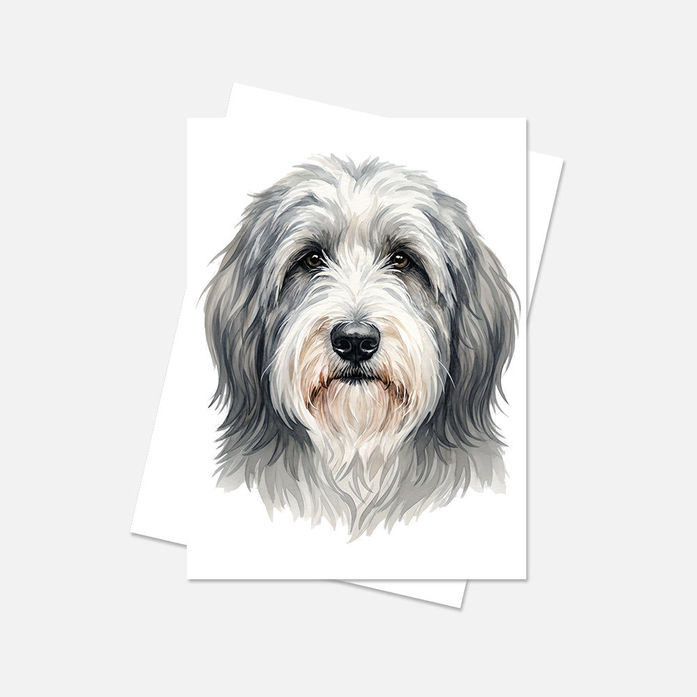 Bearded Collie Watercolor Print Dog Notecard | 4x6 Blank Inside | Cute Pet Lover Stationery