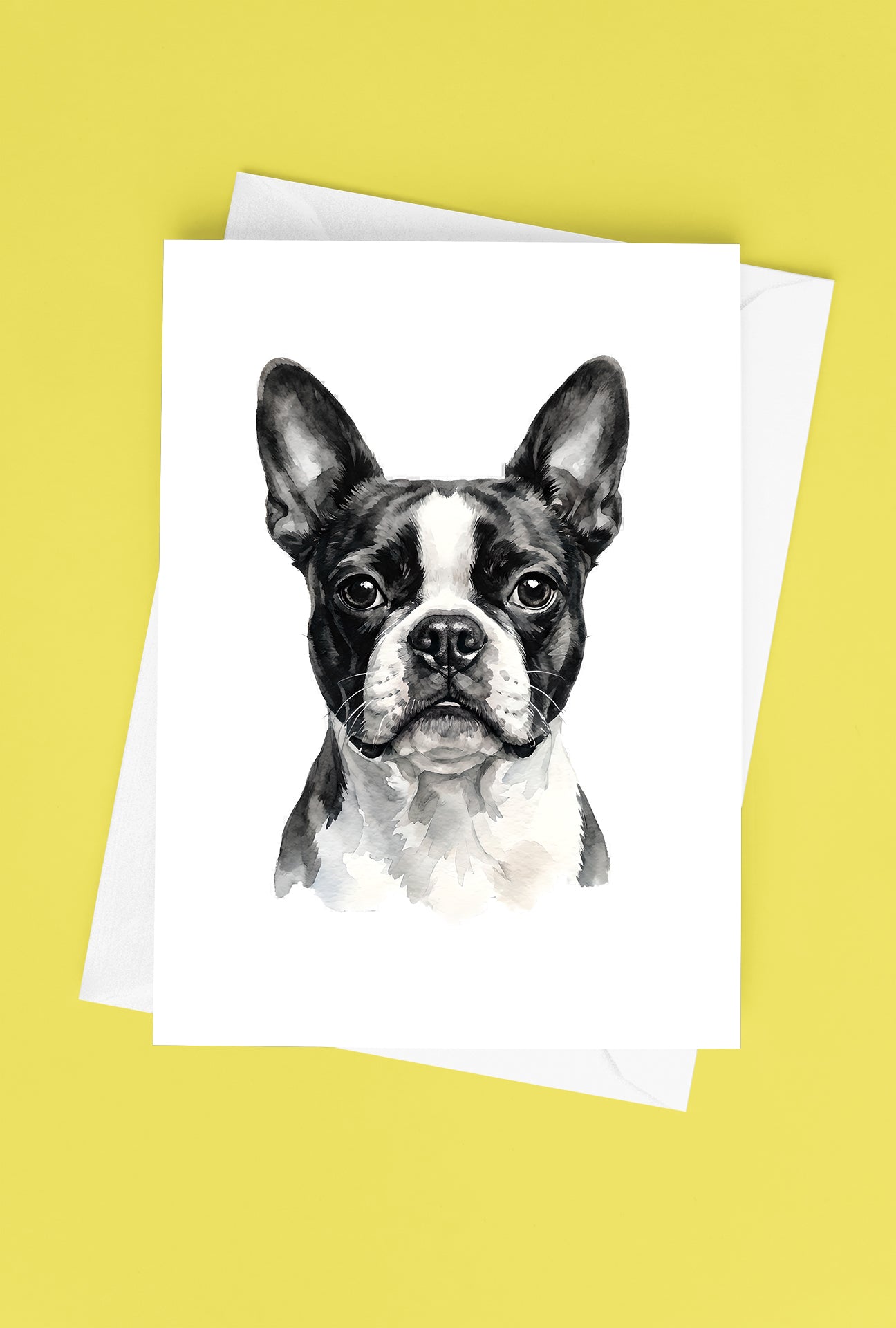 Boston Terrier Watercolor Print Dog Notecard | 4x6 Blank Inside | Cute Pet Lover Stationery