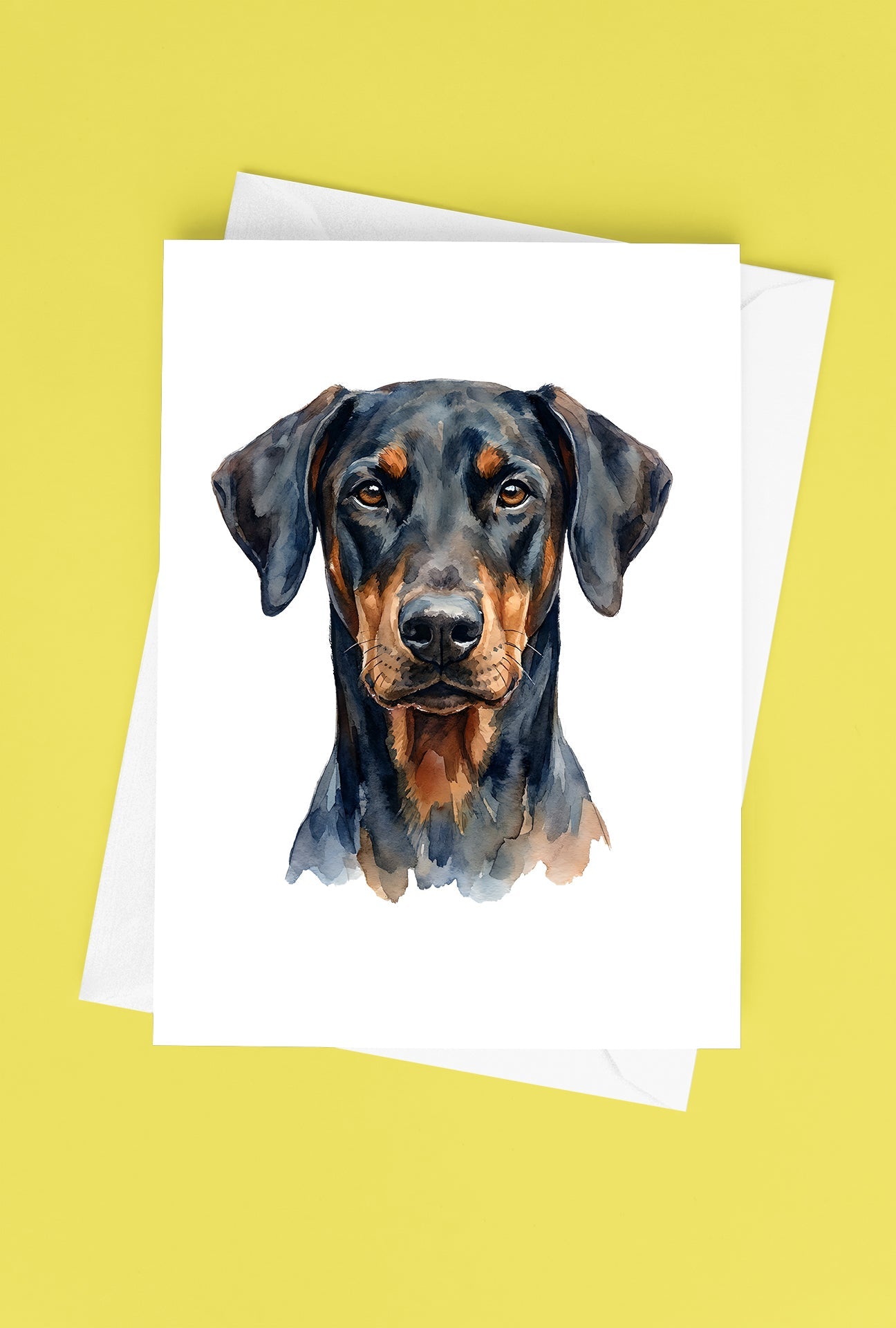 Doberman Watercolor Print Dog Notecard | 4x6 Blank Inside | Cute Pet Lover Stationery
