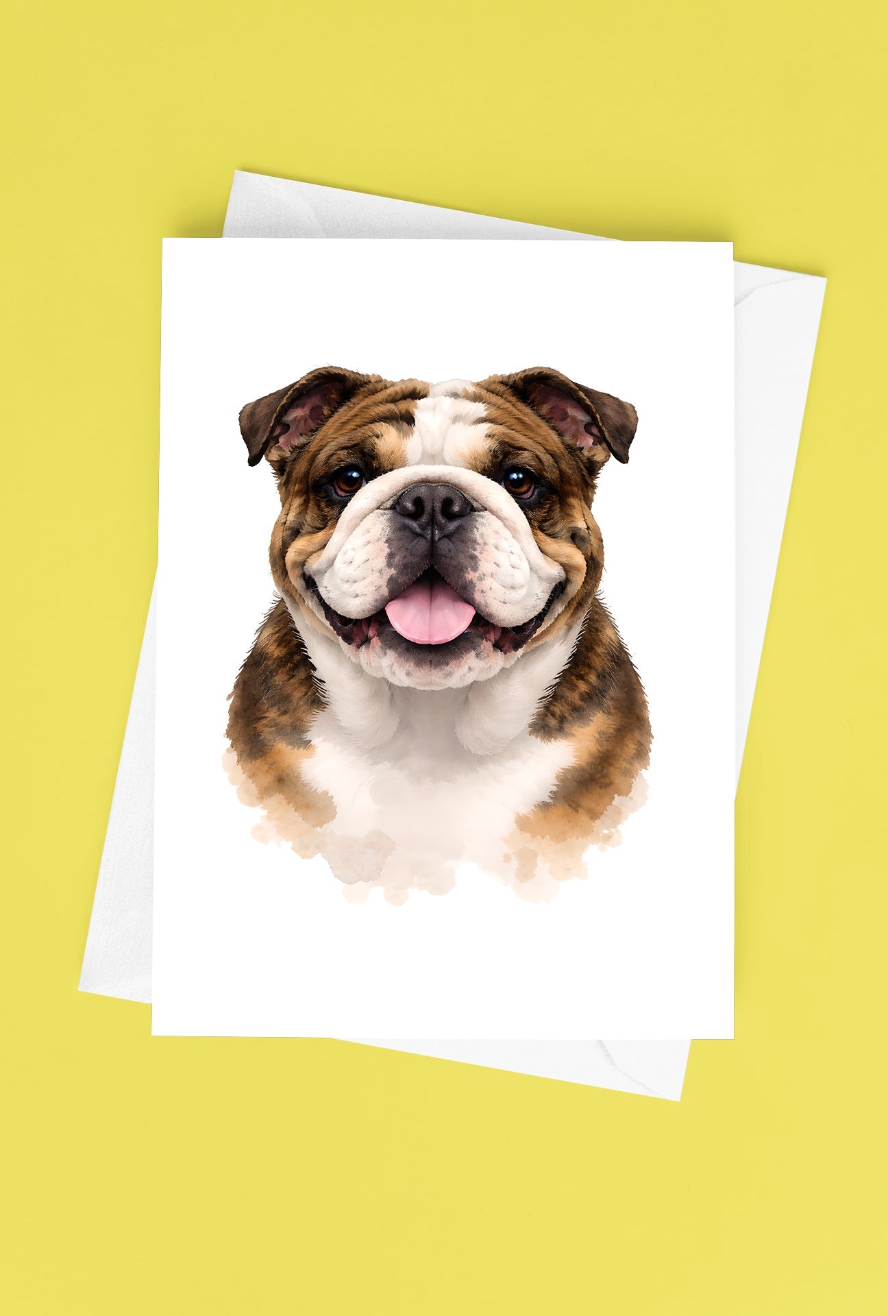 English Bulldog Watercolor Print Dog Notecard | 4x6 Blank Inside | Cute Pet Lover Stationery