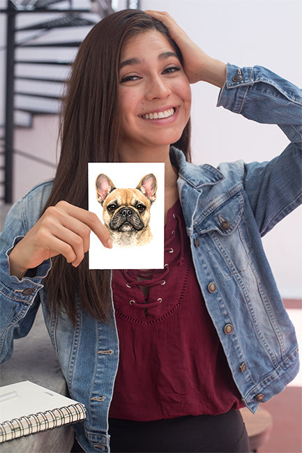 French Bulldog Watercolor Print Dog Notecard | 4x6 Blank Inside | Cute Pet Lover Stationery