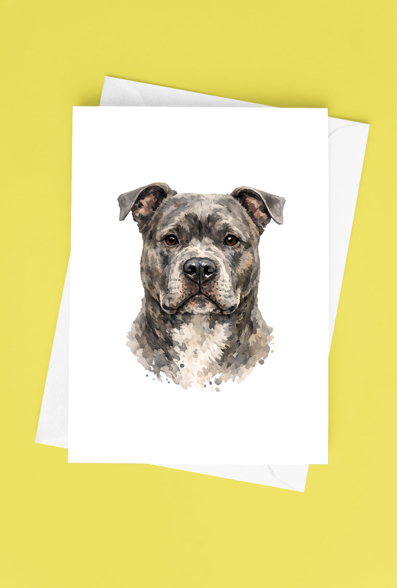Pitbull Watercolor Print Dog Notecard | 4x6 Blank Inside | Cute Pet Lover Stationery
