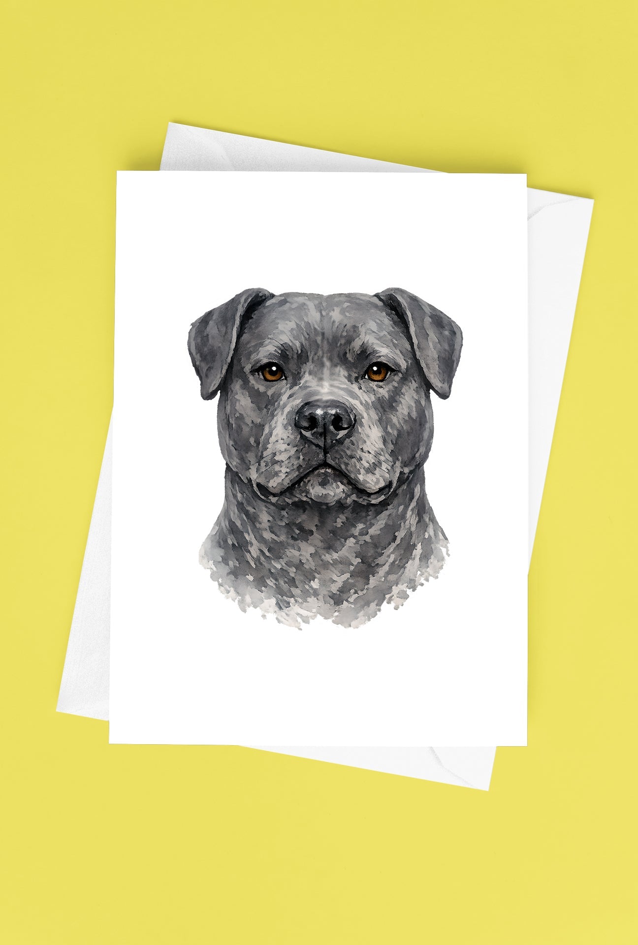 Pitbull Watercolor Print Dog Notecard | 4x6 Blank Inside | Cute Pet Lover Stationery