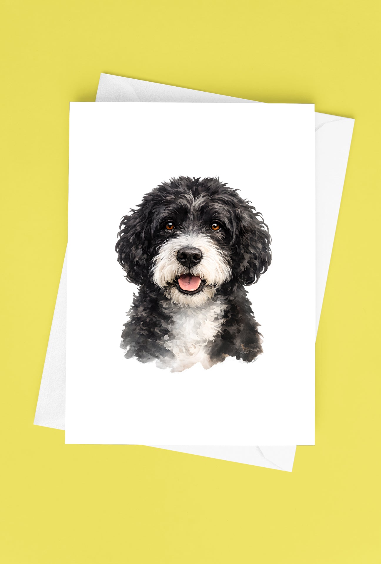 Portuguese Waterdog Watercolor Print Dog Notecard | 4x6 Blank Inside | Cute Pet Lover Stationery