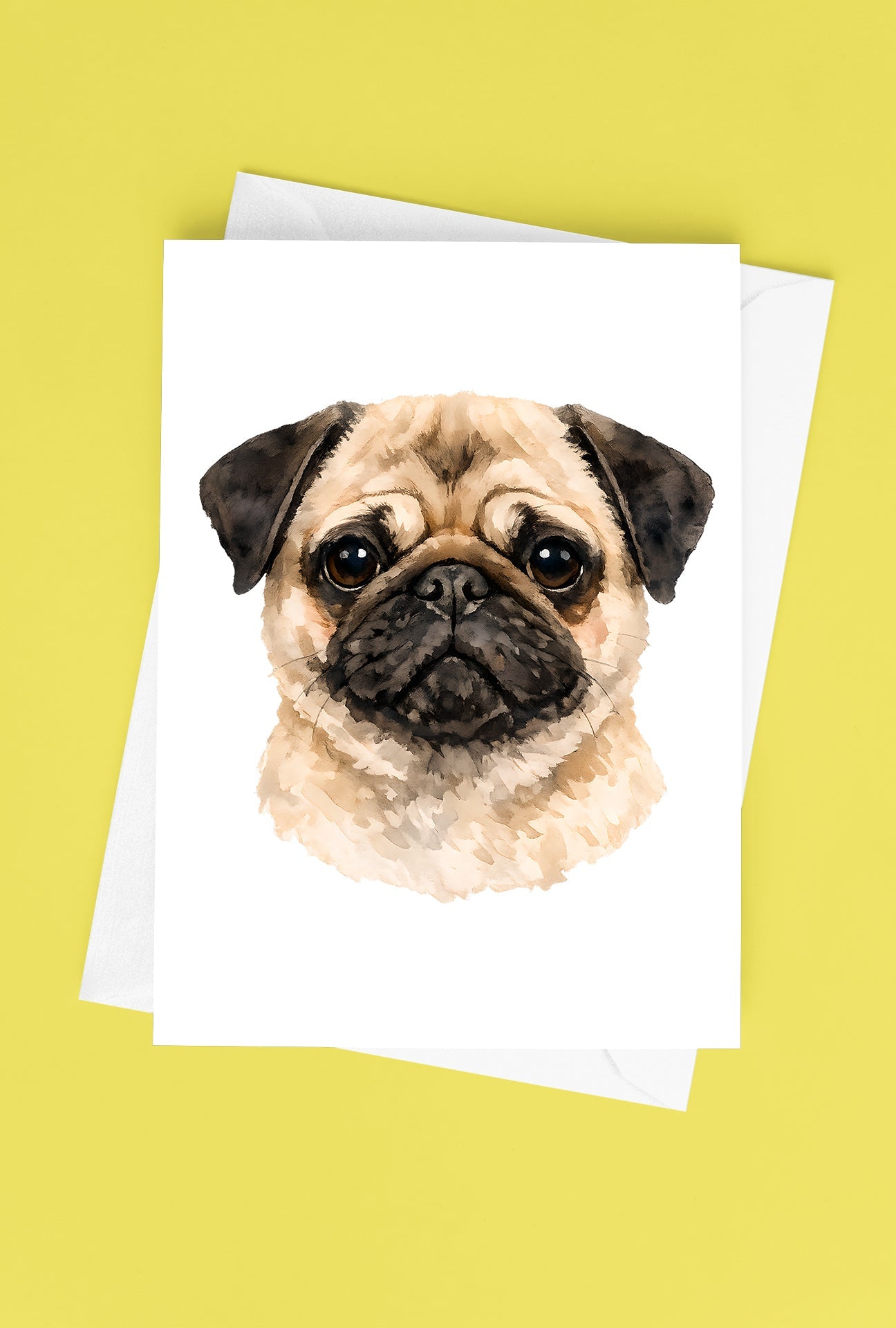 Pug Watercolor Print Dog Notecard | 4x6 Blank Inside | Cute Pet Lover Stationery