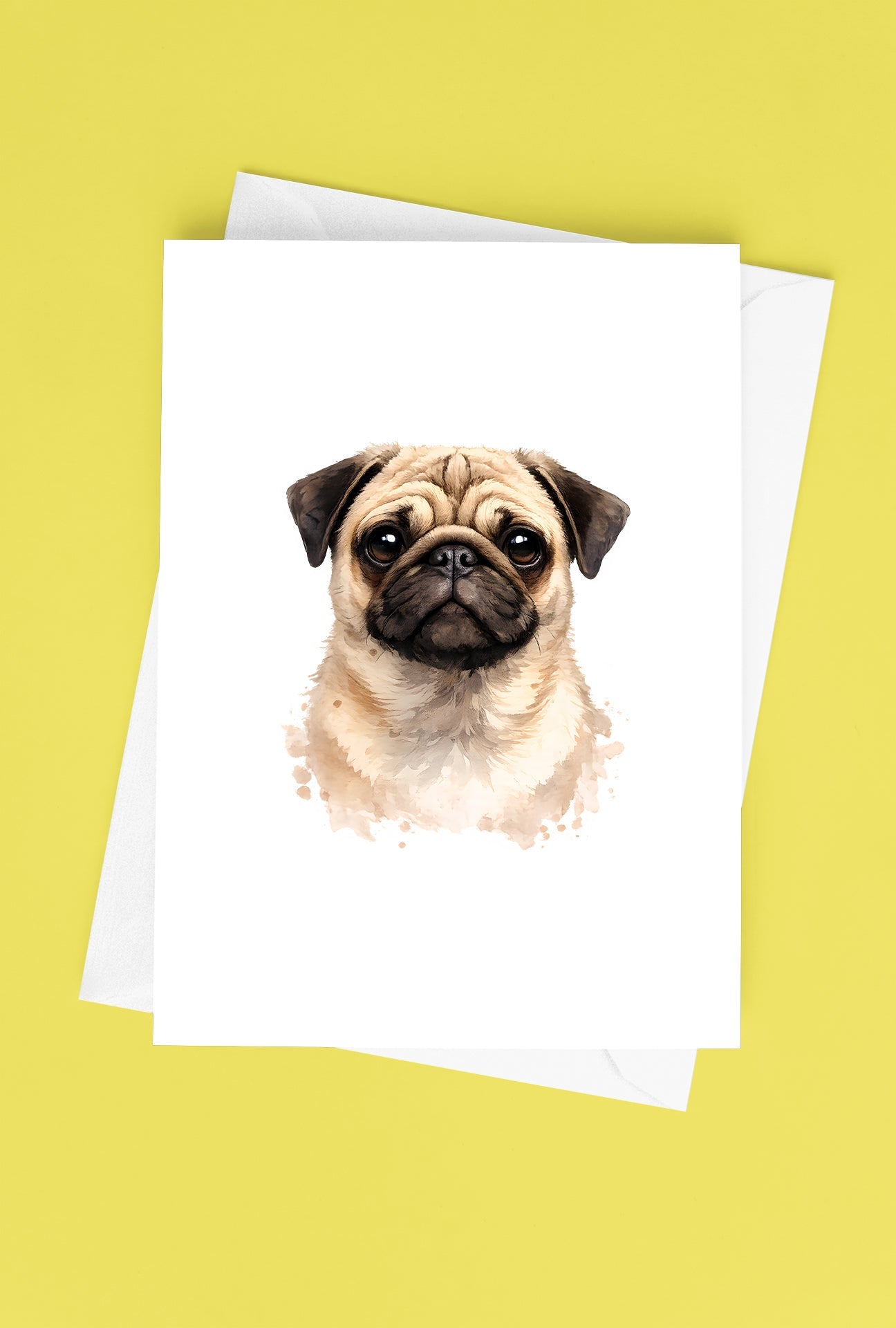 Pug Watercolor Print Dog Notecard | 4x6 Blank Inside | Cute Pet Lover Stationery