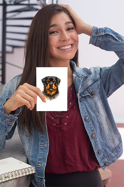 Rottweiler Watercolor Print Dog Notecard | 4x6 Blank Inside | Cute Pet Lover Stationery