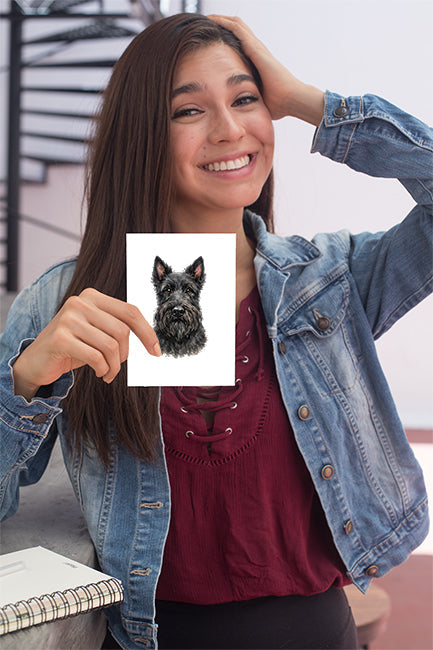 Scottish Terrier Watercolor Print Dog Notecard | 4x6 Blank Inside | Cute Pet Lover Stationery