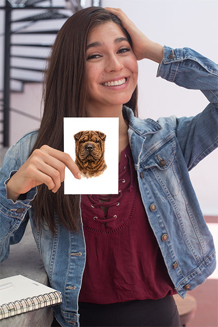 Shar Pei Watercolor Print Dog Notecard | 4x6 Blank Inside | Cute Pet Lover Stationery