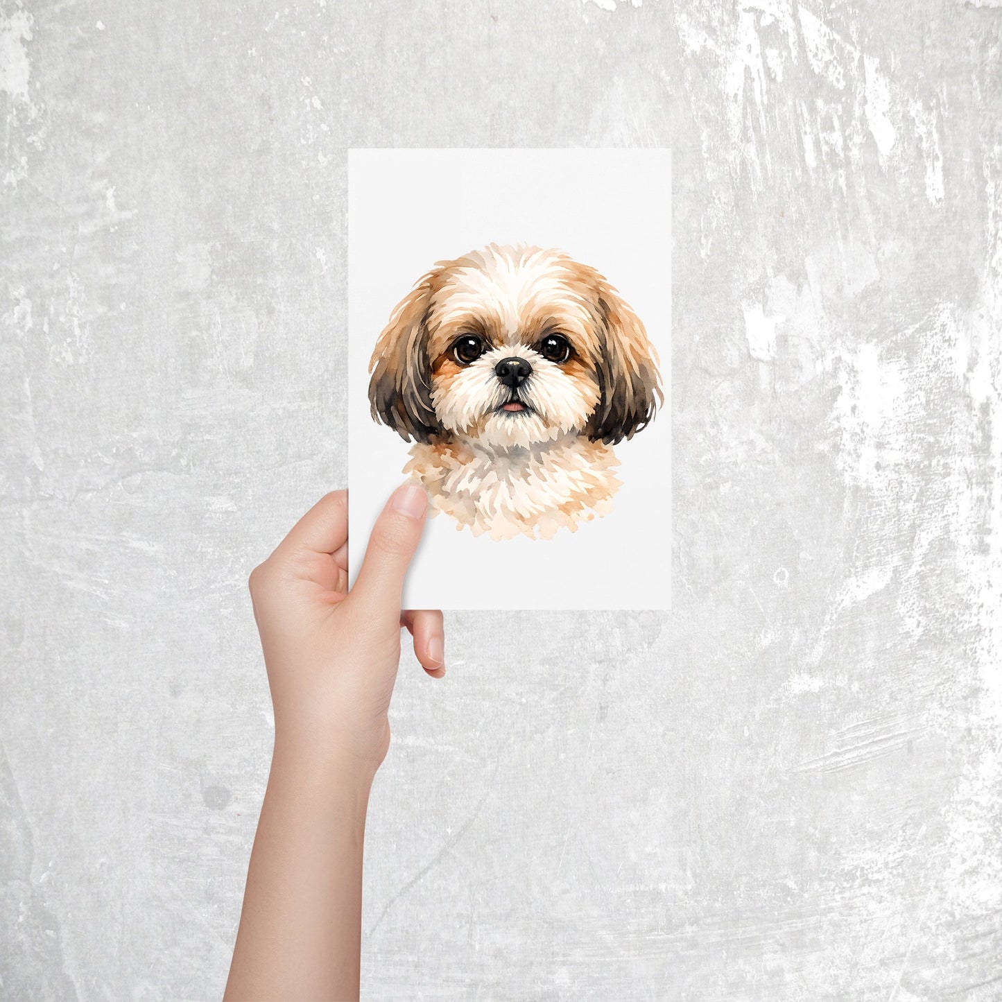 Shih Tzu Watercolor Print Dog Notecard | 4x6 Blank Inside | Cute Pet Lover Stationery