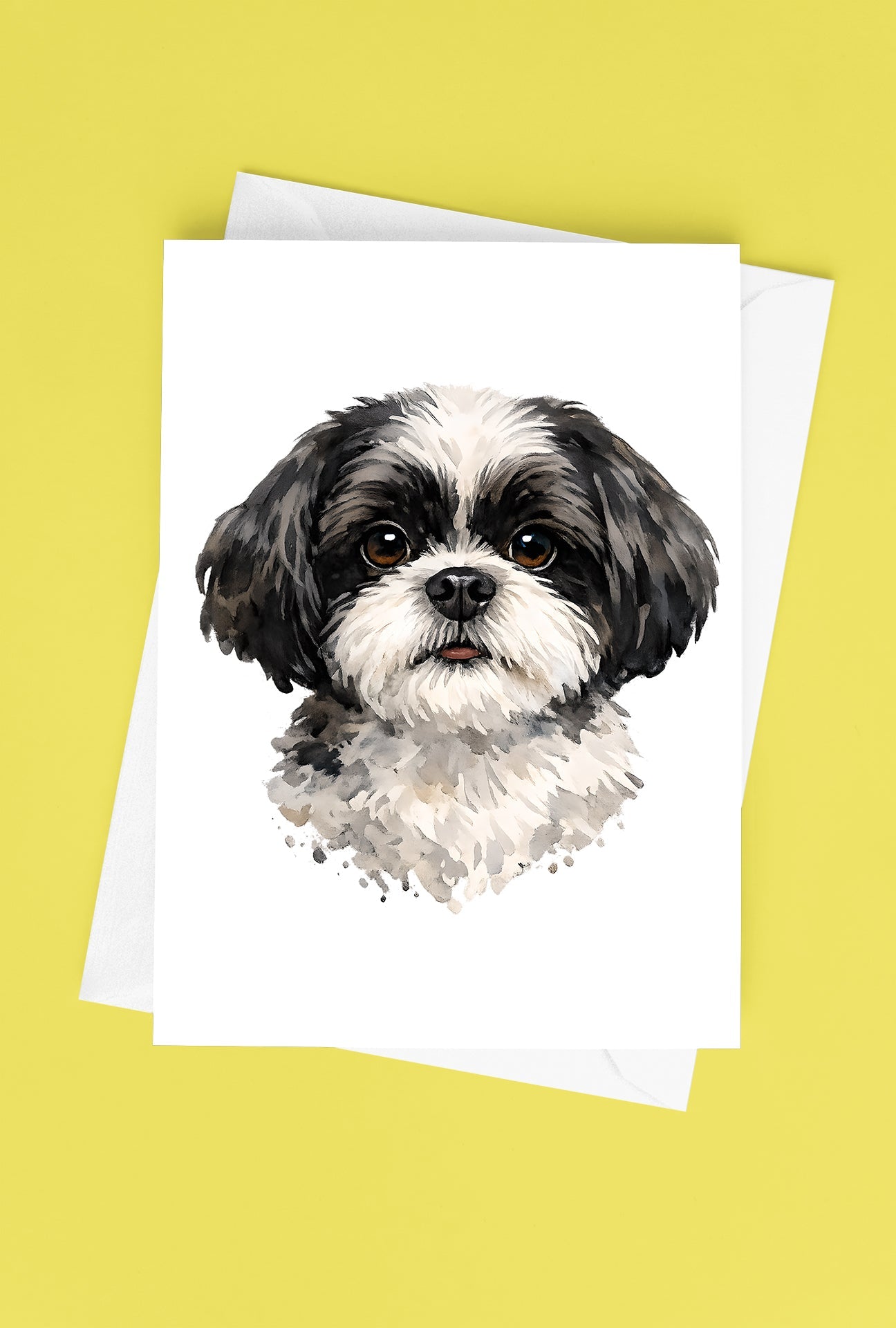Shih Tzu Watercolor Print Dog Notecard | 4x6 Blank Inside | Cute Pet Lover Stationery