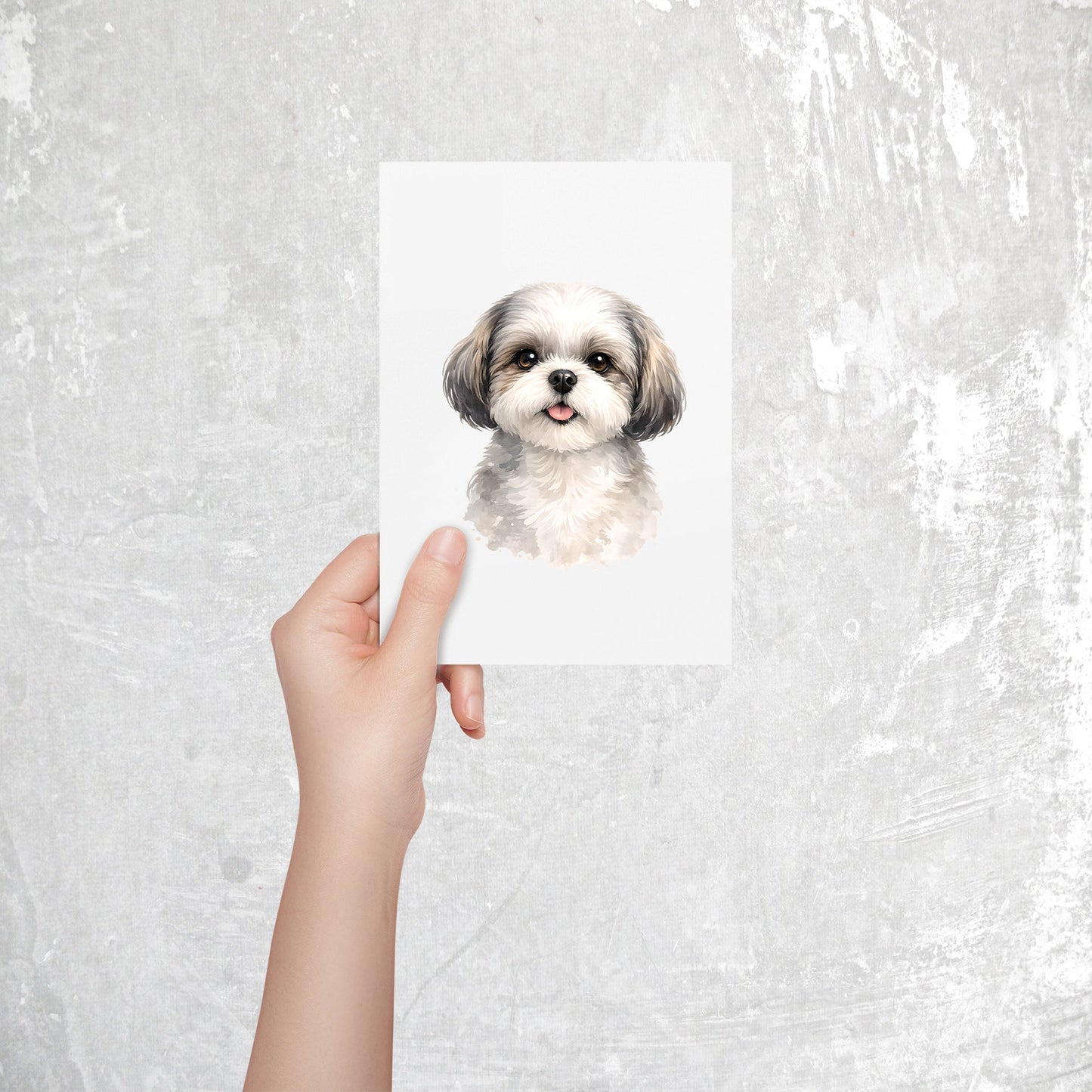 Shih Tzu Watercolor Print Dog Notecard | 4x6 Blank Inside | Cute Pet Lover Stationery )