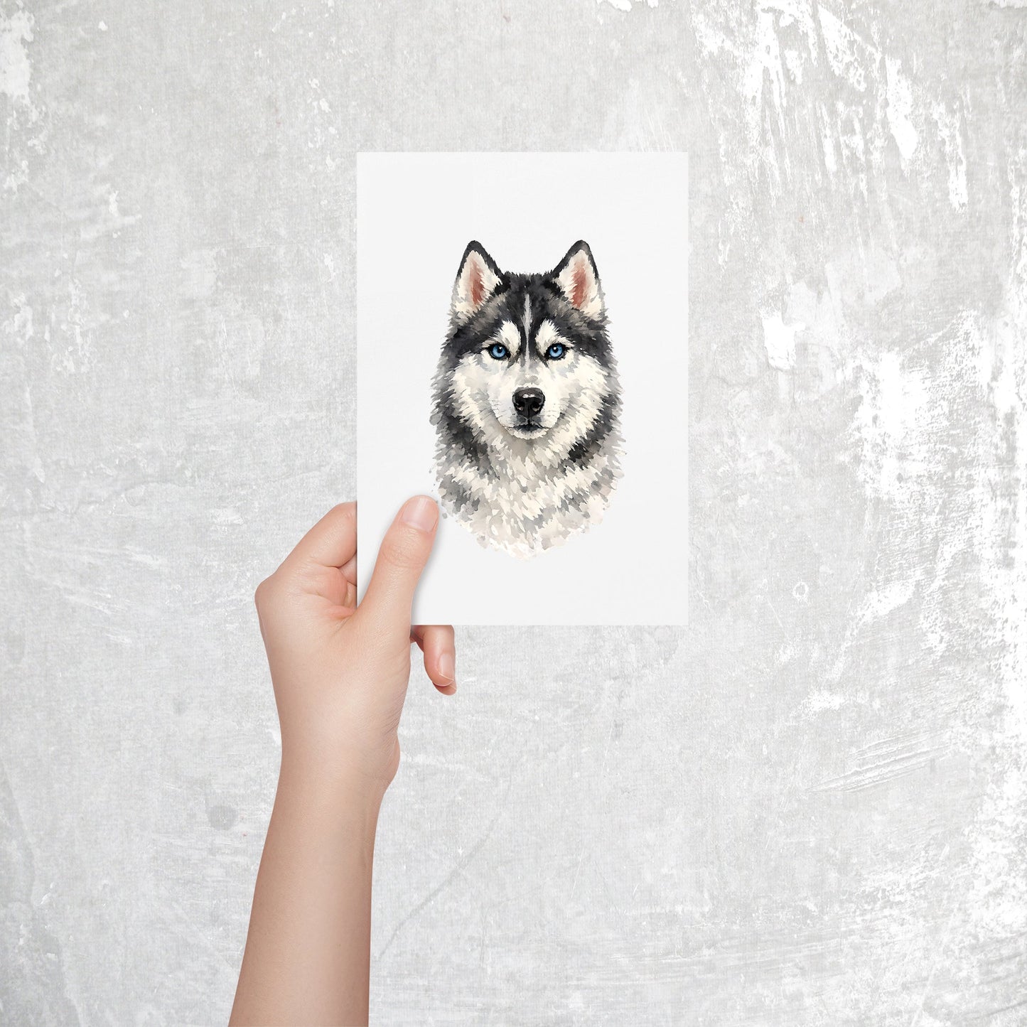 Siberian Husky Watercolor Print Dog Notecard | 4x6 Blank Inside | Cute Pet Lover Stationery