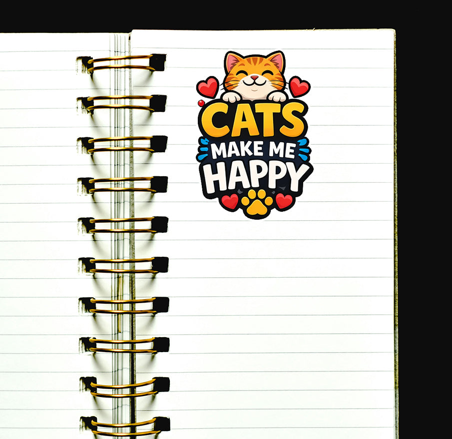 Cats Make Me Happy Sticker Cute Kitty Pet Lover Decal Gift Journal Scrapbooking