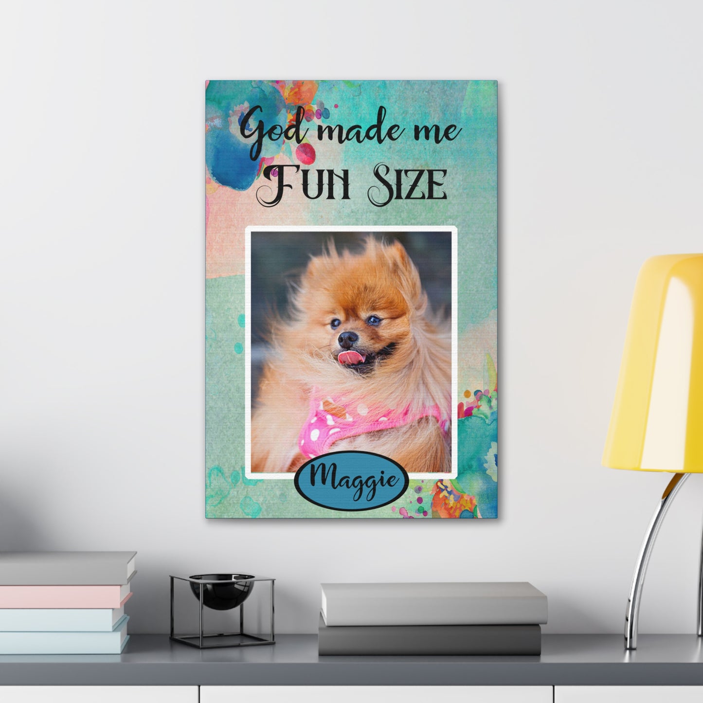 Personalized Dog Wall Art Fun Size Custom Pet Portrait on wall over desk
