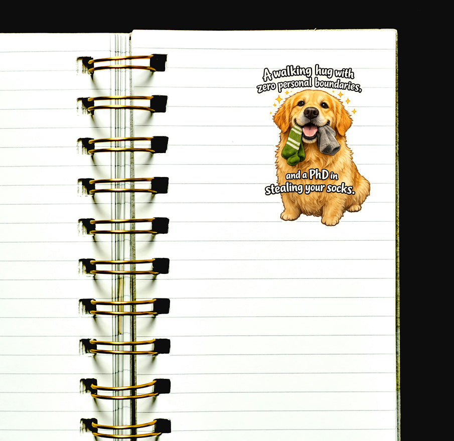 Funny Golden Retriever Sticker Sock Thief Journal Scrapbook Dog Lover Gift