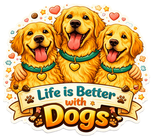 Life Is Better with Dogs Sticker Golden Retriever Dog Lover Cute Puppy Journal