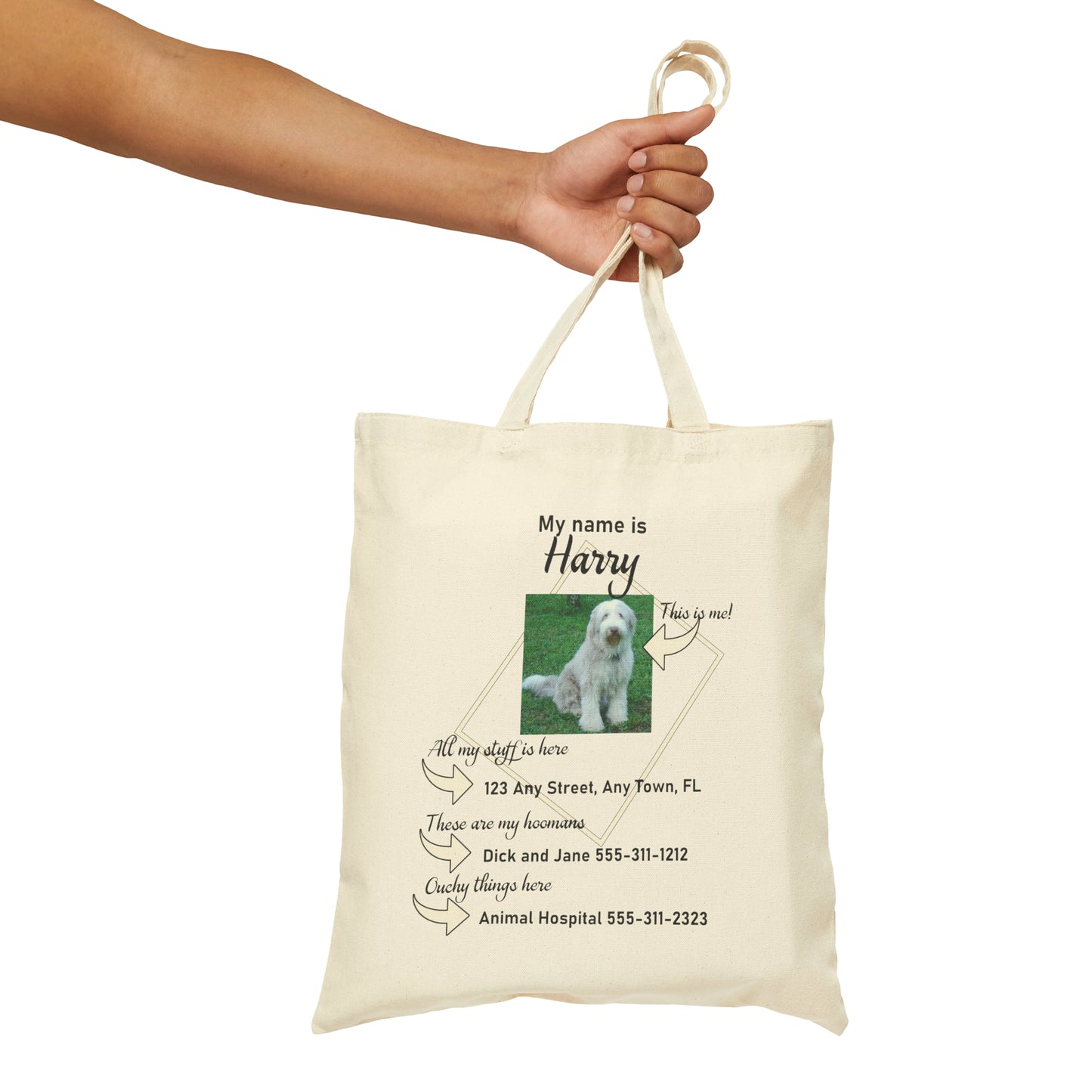 Personalized Dog Cotton Canvas Tote Bag Doggy Daycare Boarding