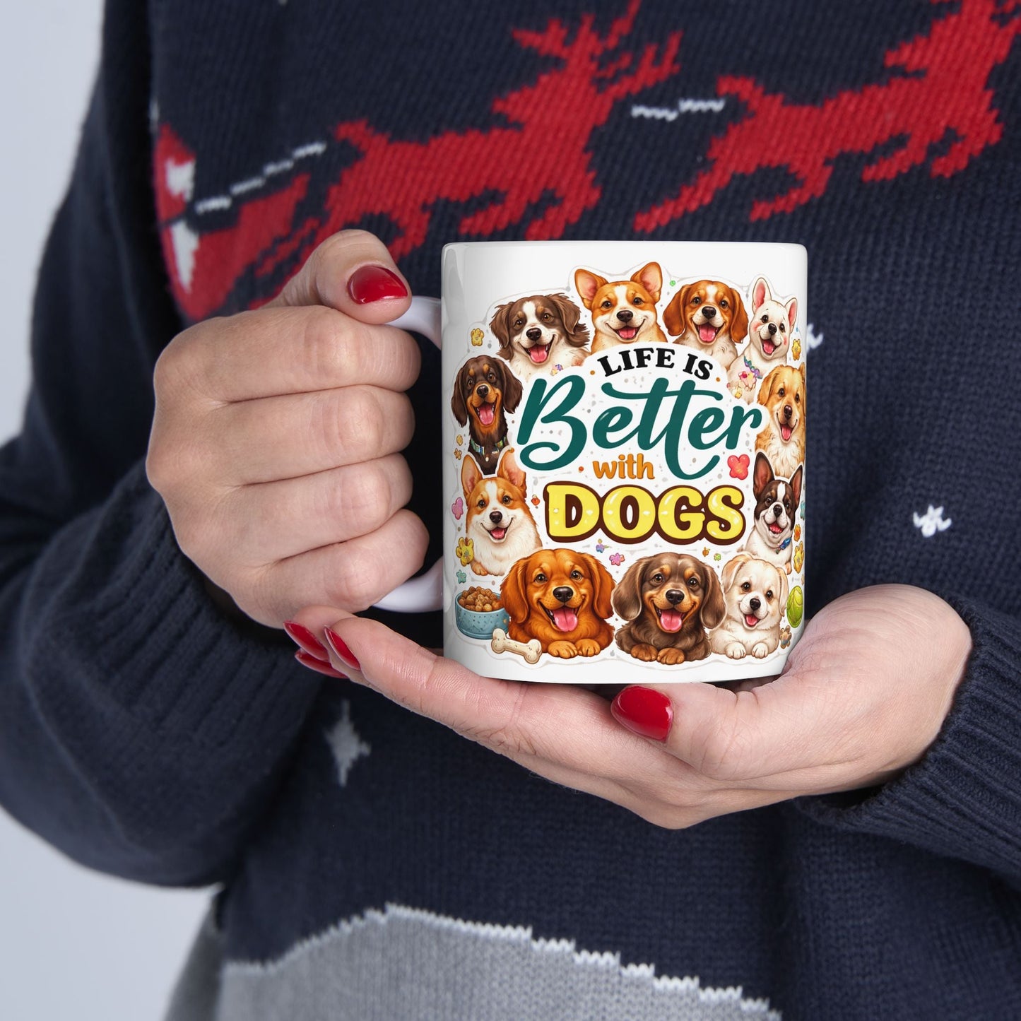 Life Is Better with Dogs Mug Cute Multi‑Breed Dog Lover Gift Pet Mom Coffee Cup