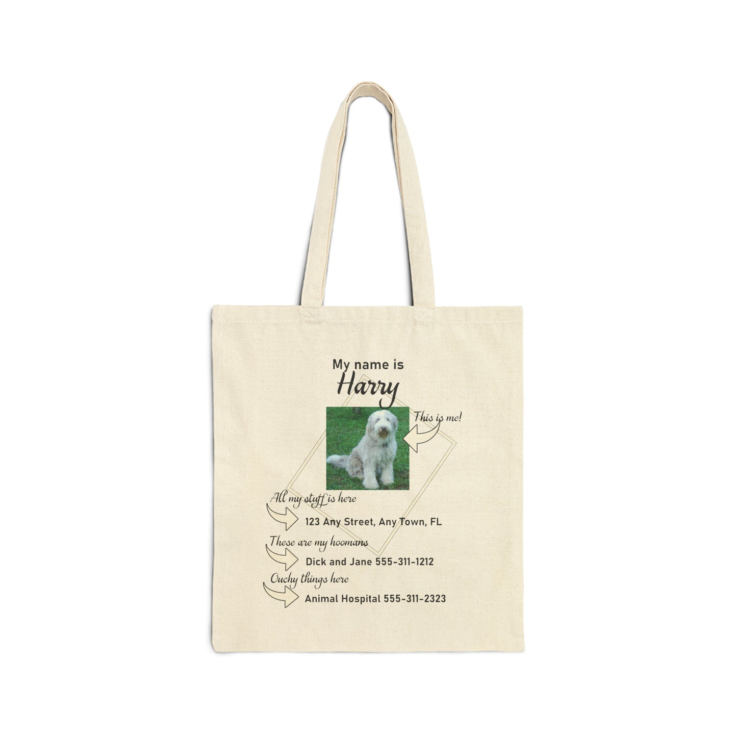 Personalized Dog Cotton Canvas Tote Bag Doggy Daycare Boarding