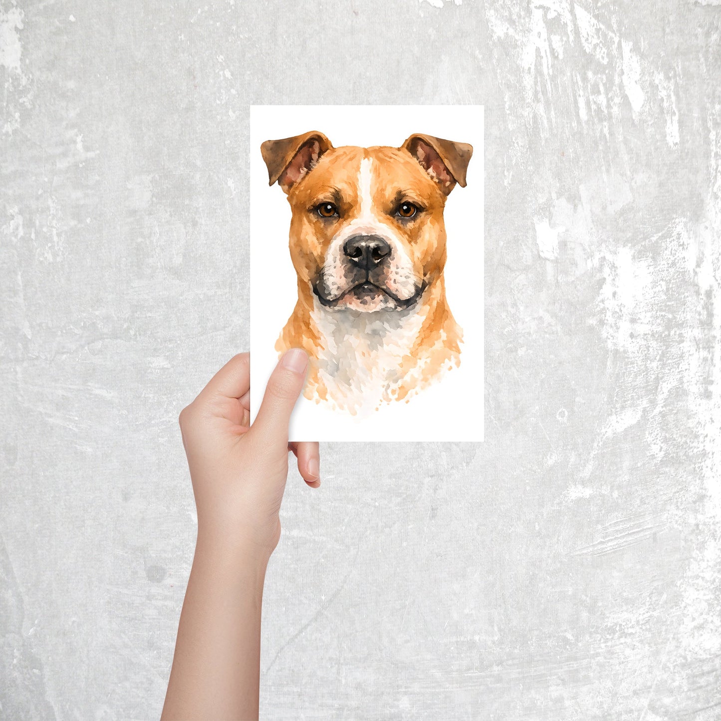 American Staffordshire Watercolor Print Dog Notecard | 4x6 Blank Inside | Cute Pet Lover Stationery