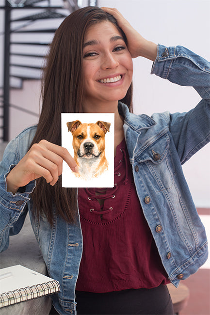 American Staffordshire Watercolor Print Dog Notecard | 4x6 Blank Inside | Cute Pet Lover Stationery