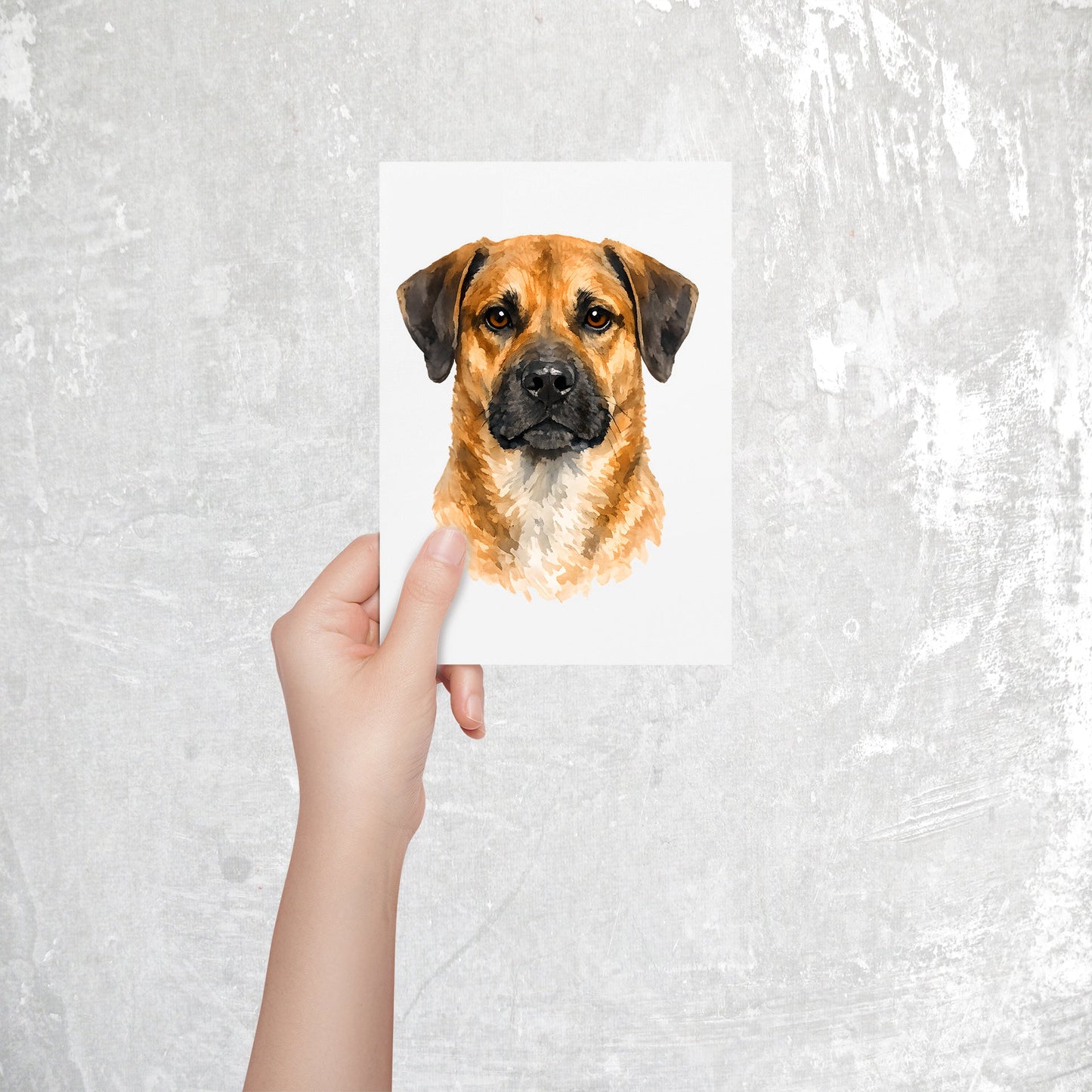 Black Mouth Cur Watercolor Print Dog Notecard | 4x6 Blank Inside | Cute Pet Lover Stationery