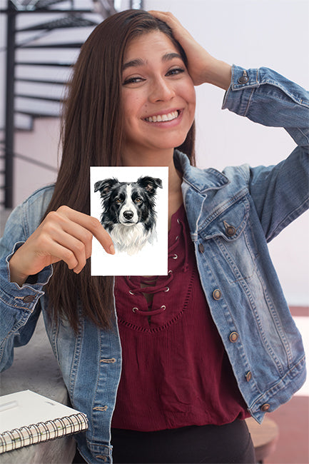 Border Collie Watercolor Print Dog Notecard | 4x6 Blank Inside | Cute Pet Lover Stationery