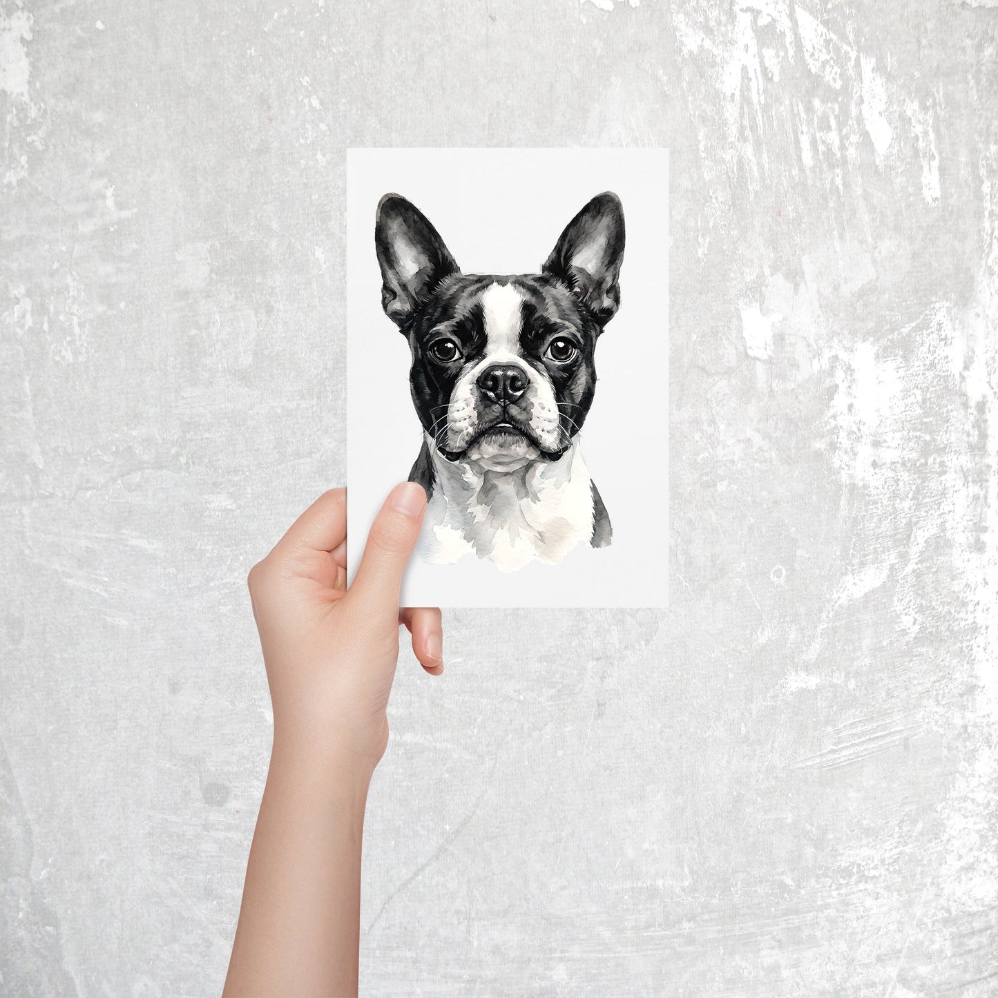 Boston Terrier Watercolor Print Dog Notecard | 4x6 Blank Inside | Cute Pet Lover Stationery