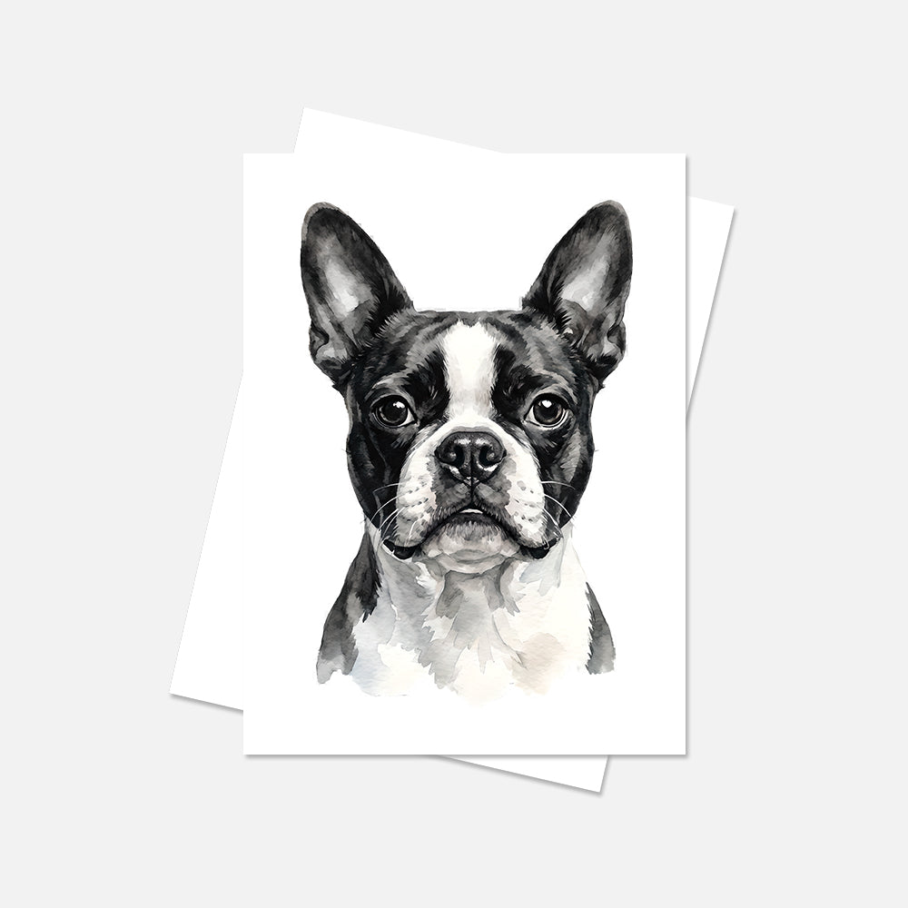 Boston Terrier Watercolor Print Dog Notecard | 4x6 Blank Inside | Cute Pet Lover Stationery