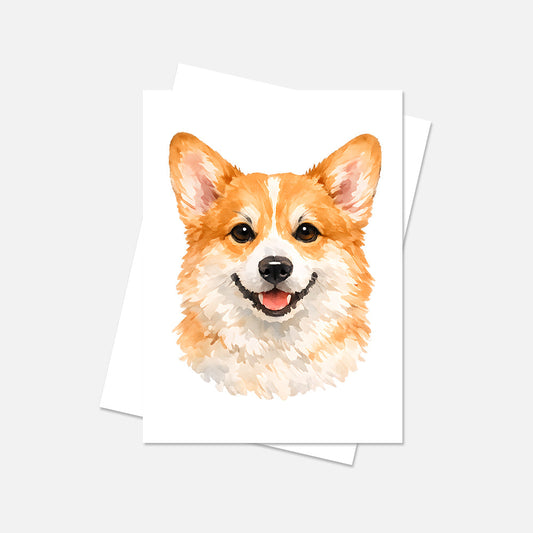 Corgi Watercolor Print Dog Notecard | 4x6 Blank Inside | Cute Pet Lover Stationery