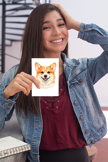 Corgi Watercolor Print Dog Notecard | 4x6 Blank Inside | Cute Pet Lover Stationery
