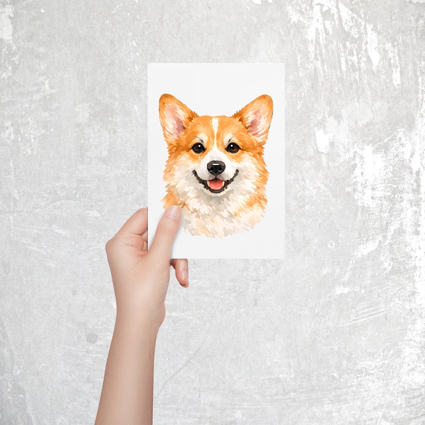 Corgi Watercolor Print Dog Notecard | 4x6 Blank Inside | Cute Pet Lover Stationery
