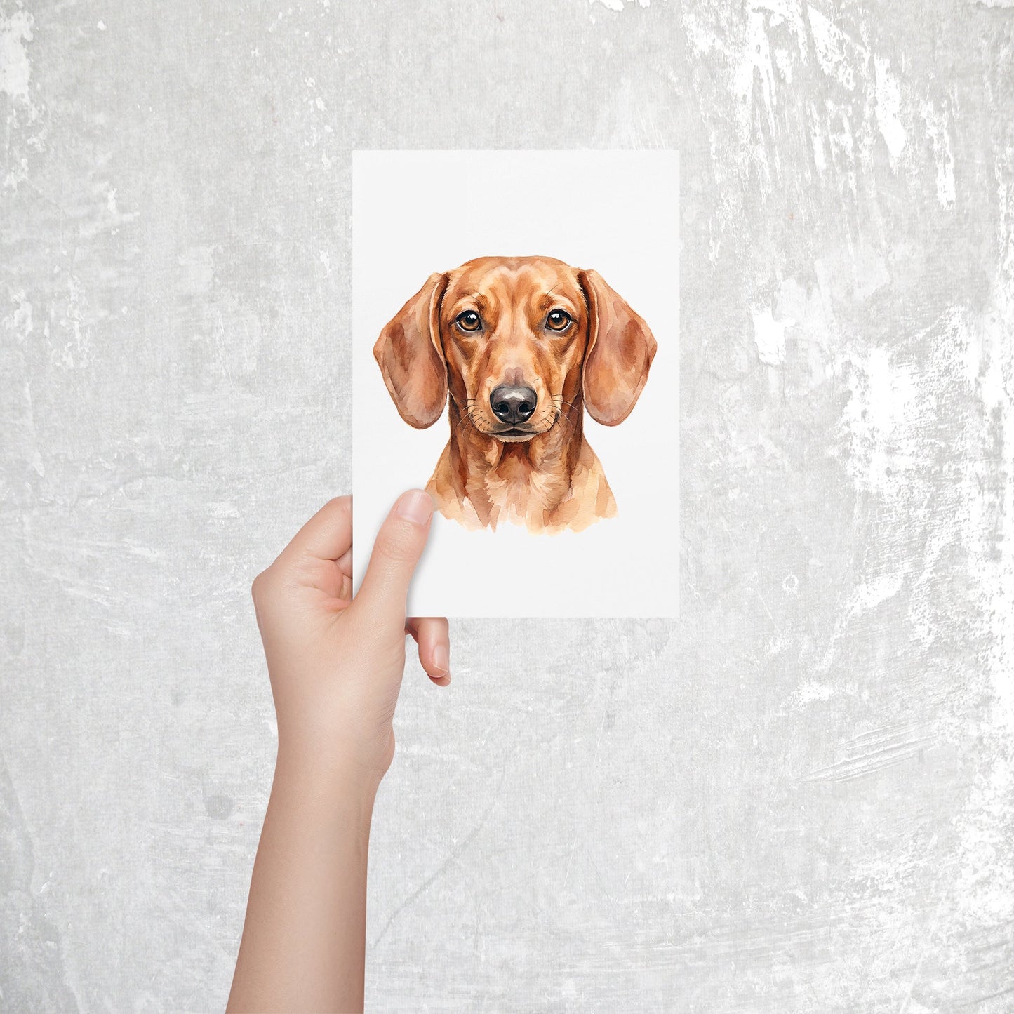 Dachshund Watercolor Print Dog Notecard | 4x6 Blank Inside | Cute Pet Lover Stationery