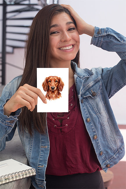 Dachshund Watercolor Print Dog Notecard | 4x6 Blank Inside | Cute Pet Lover Stationery