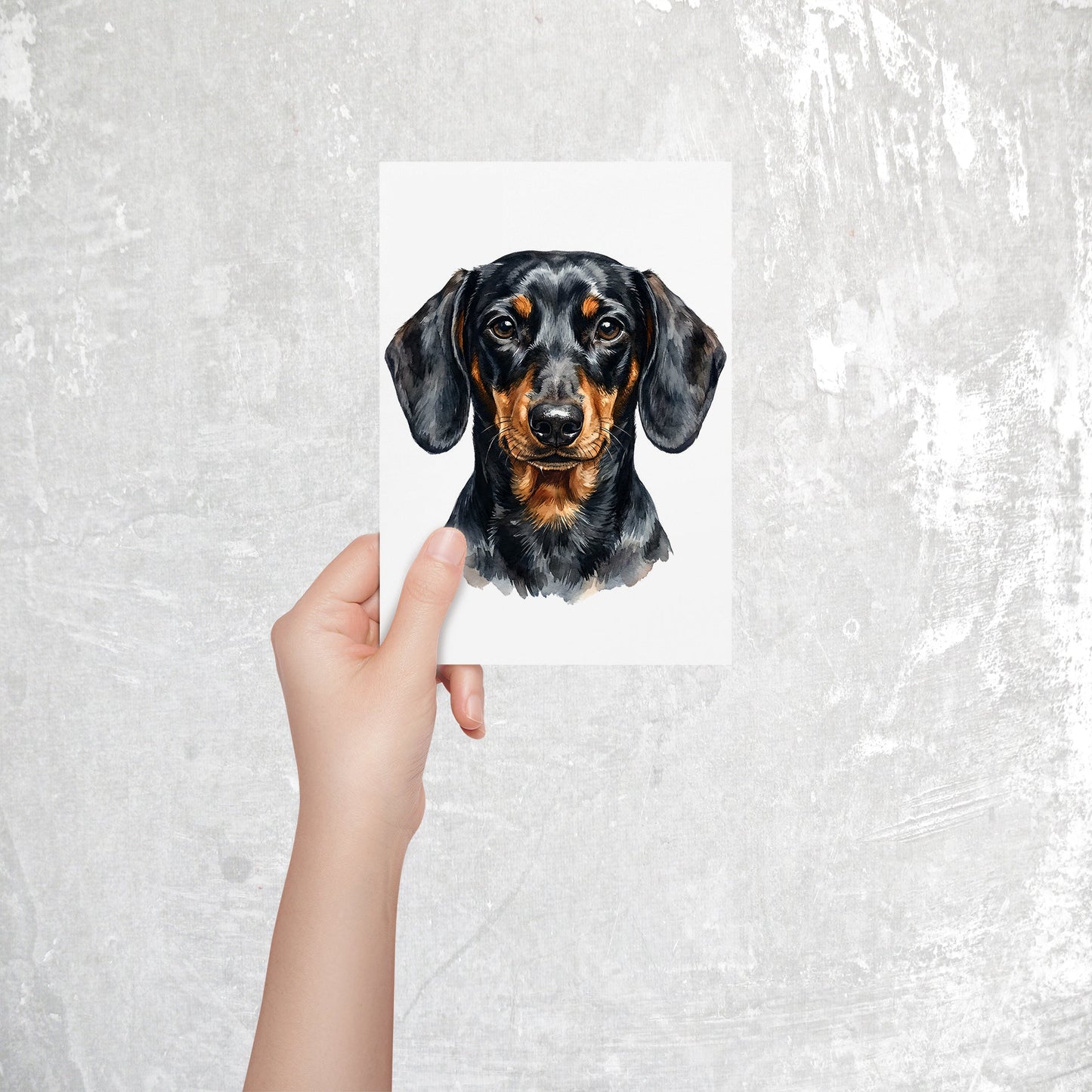 Dachshund Watercolor Print Dog Notecard | 4x6 Blank Inside | Cute Pet Lover Stationery