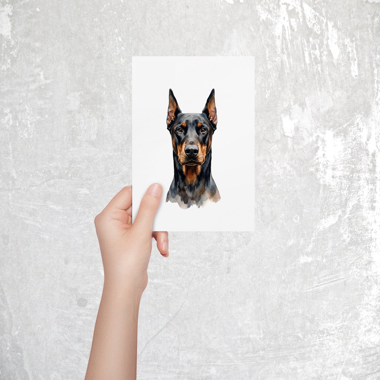 Doberman Watercolor Print Dog Notecard | 4x6 Blank Inside | Cute Pet Lover Stationery