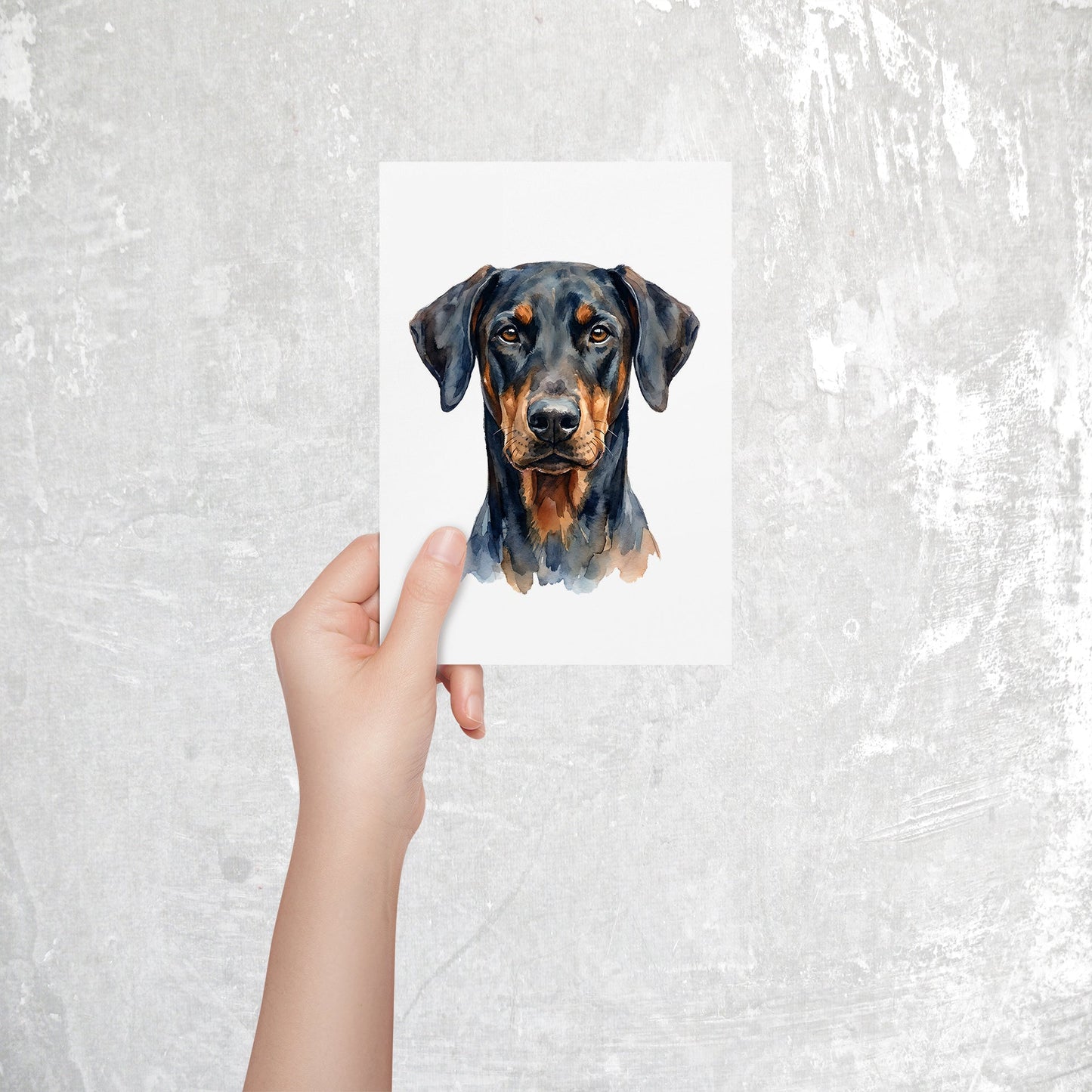 Doberman Watercolor Print Dog Notecard | 4x6 Blank Inside | Cute Pet Lover Stationery