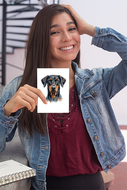 Doberman Watercolor Print Dog Notecard | 4x6 Blank Inside | Cute Pet Lover Stationery