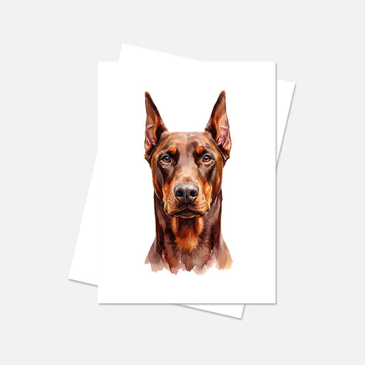 Doberman Watercolor Print Dog Notecard | 4x6 Blank Inside | Cute Pet Lover Stationery
