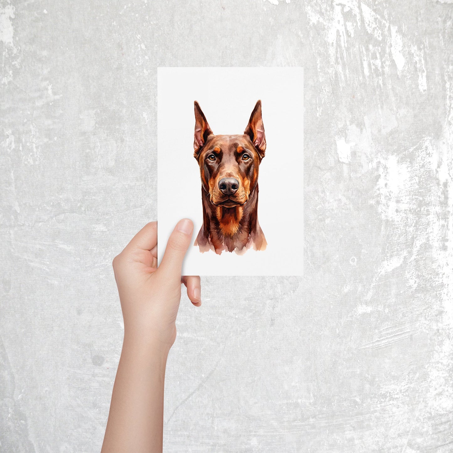 Doberman Watercolor Print Dog Notecard | 4x6 Blank Inside | Cute Pet Lover Stationery