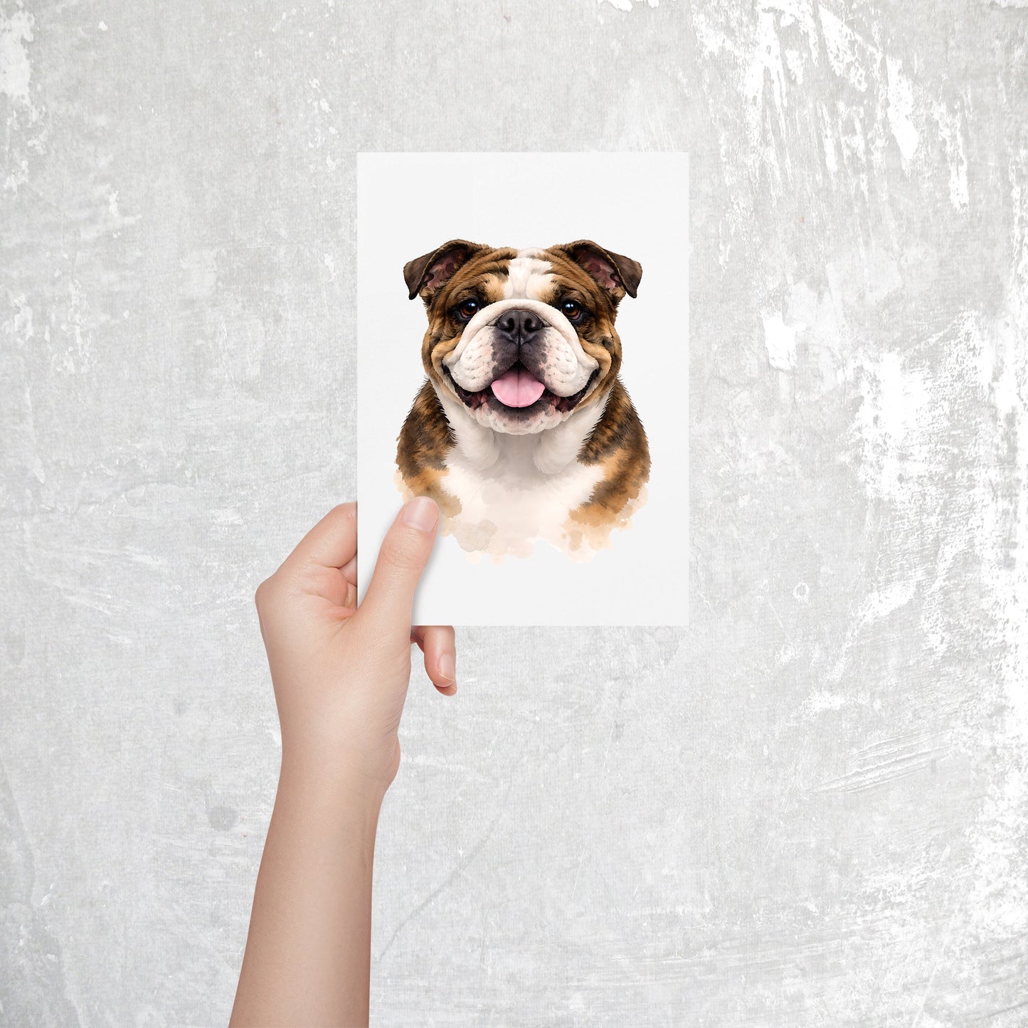 English Bulldog Watercolor Print Dog Notecard | 4x6 Blank Inside | Cute Pet Lover Stationery