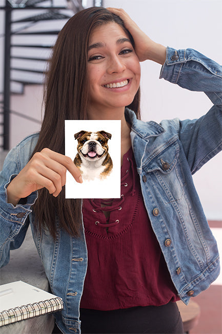 English Bulldog Watercolor Print Dog Notecard | 4x6 Blank Inside | Cute Pet Lover Stationery