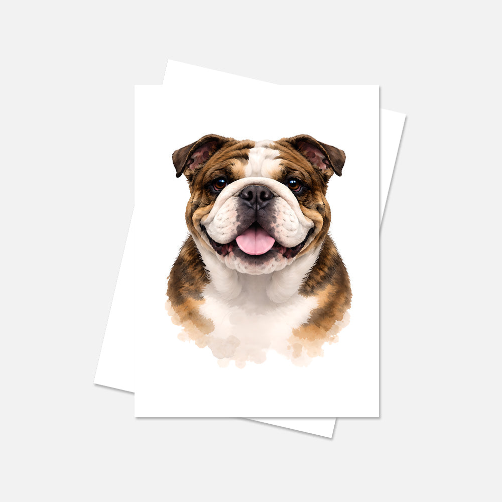 English Bulldog Watercolor Print Dog Notecard | 4x6 Blank Inside | Cute Pet Lover Stationery