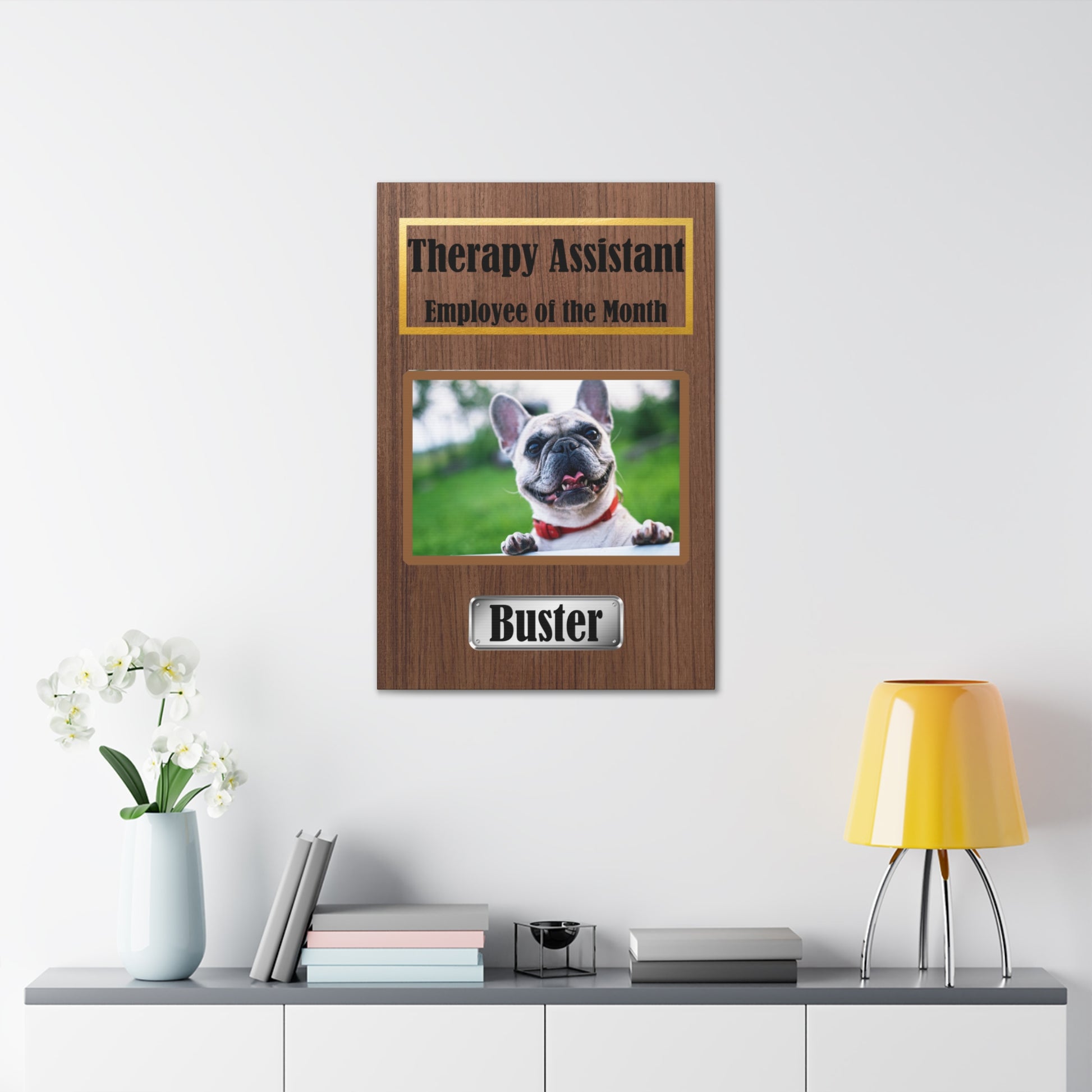 Personalized Dog Wall Art Pet Canvas Custom Pet Portraits over a desk