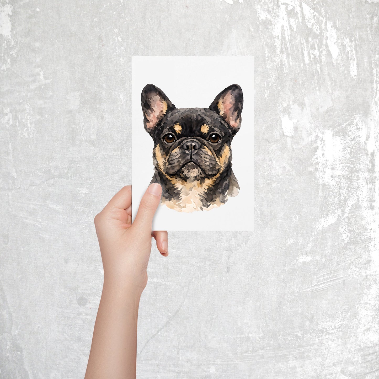 French Bulldog Watercolor Print Dog Notecard | 4x6 Blank Inside | Cute Pet Lover Stationery