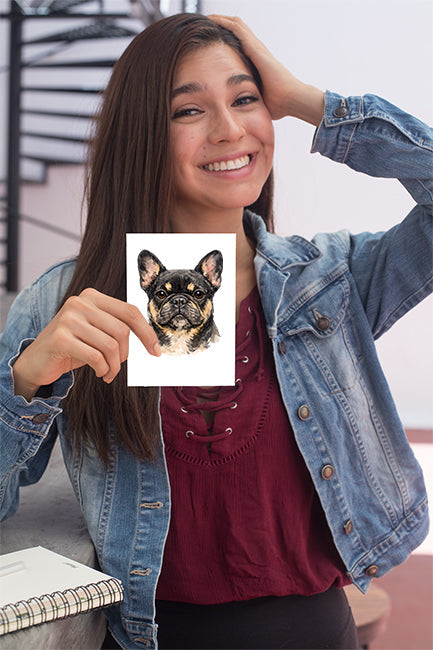 French Bulldog Watercolor Print Dog Notecard | 4x6 Blank Inside | Cute Pet Lover Stationery