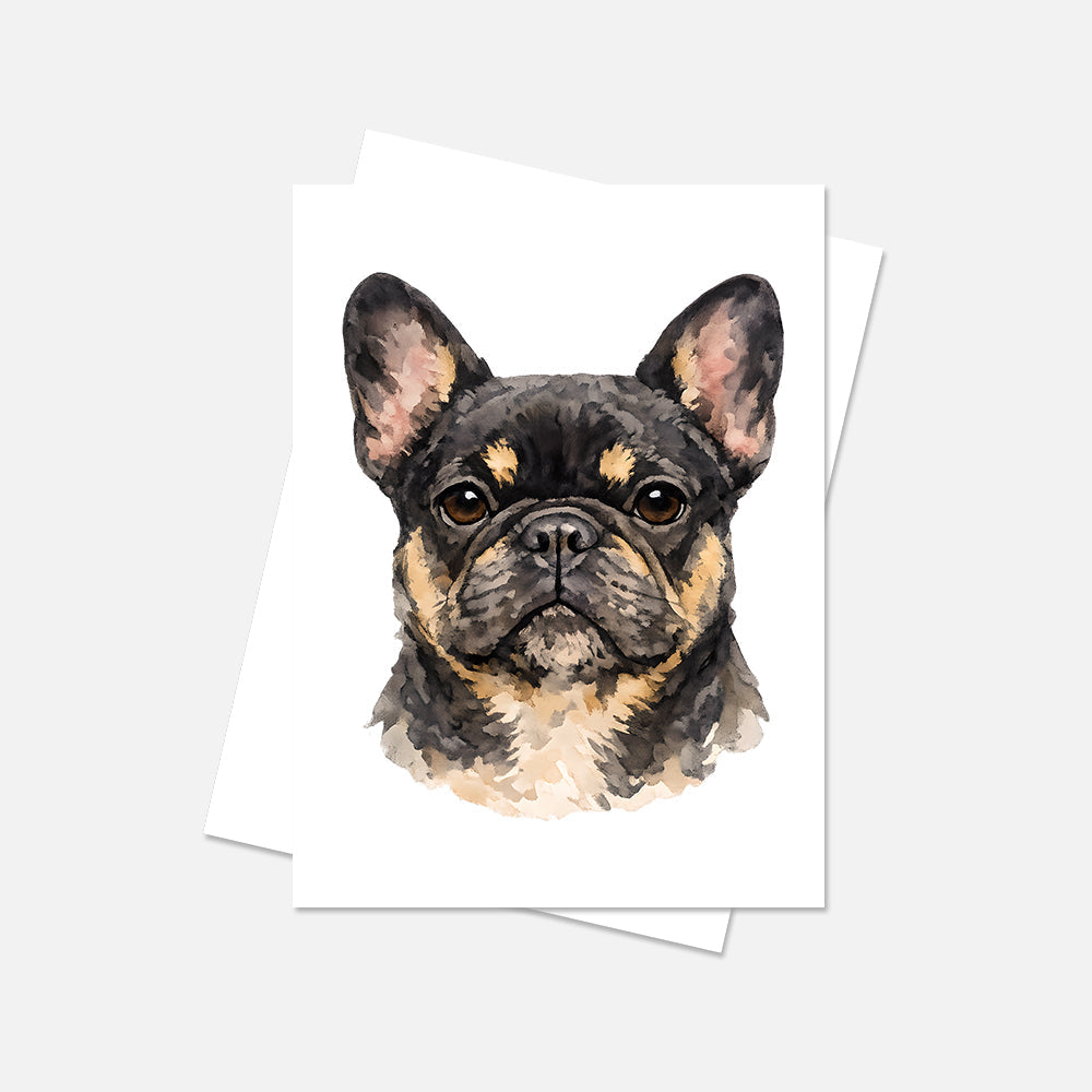 French Bulldog Watercolor Print Dog Notecard | 4x6 Blank Inside | Cute Pet Lover Stationery