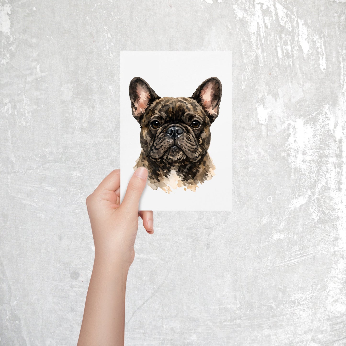 French Bulldog Watercolor Print Dog Notecard | 4x6 Blank Inside | Cute Pet Lover Stationery